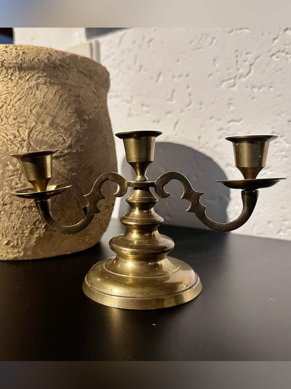 Brass Three-Arm Candle Holder - Gold Finish